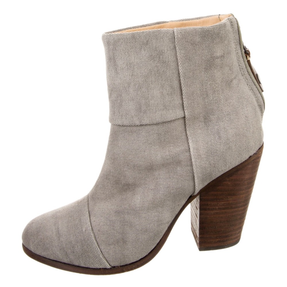 Rag & Bone Newbury Grey Canvas Ankle Boots Block Heel Back Zip Women's Size 37.5